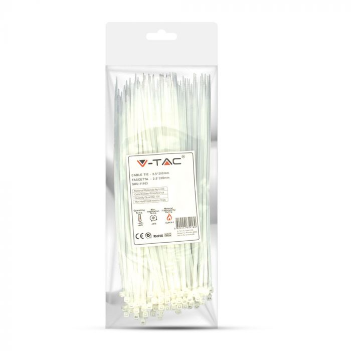 Multi-functional nylon cable tie 2.5x200mm (100 pcs), white, V-TAC