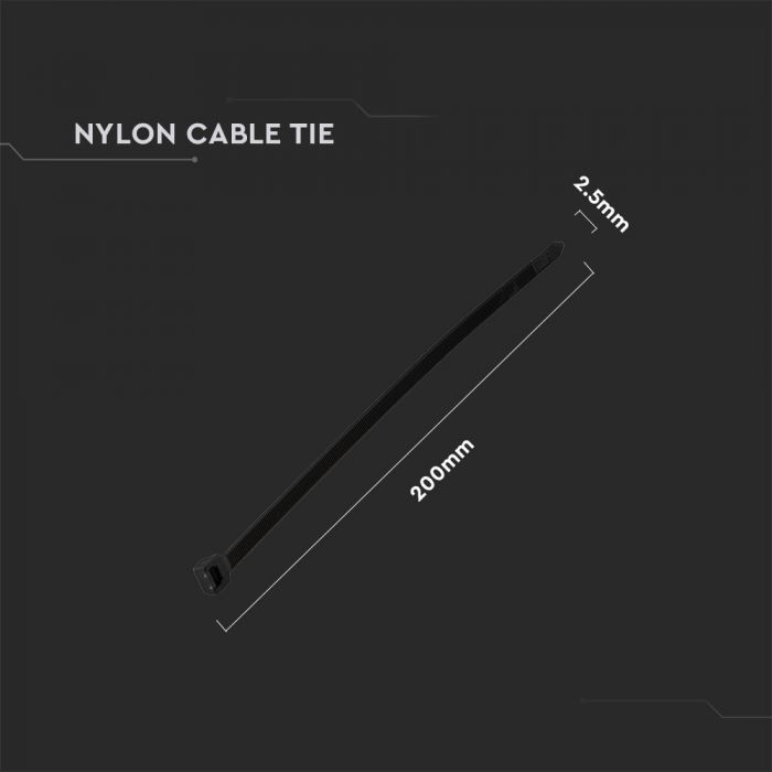 Daudzfunkcionāla neilona kabeļu savilce 2.5x200mm (100gab), melna, V-TAC