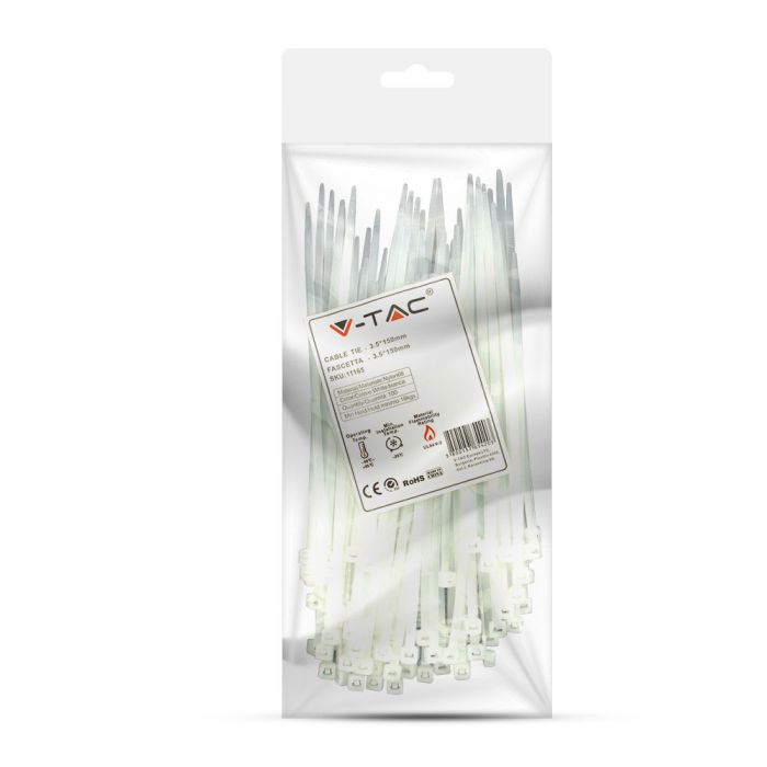 Multifunktsionaalne nailonist kaabliside 3.5x150mm (100gab), valge, V-TAC