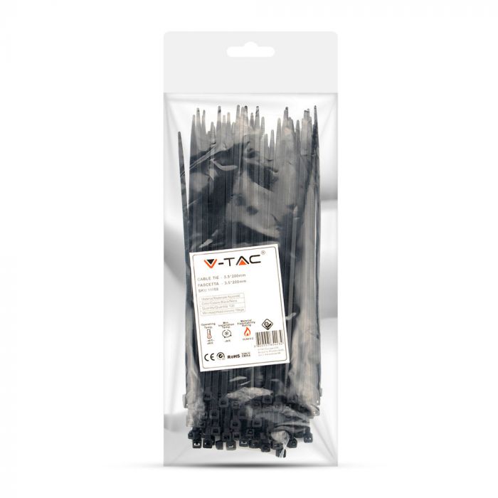 Multifunktsionaalne nailonist kaabliside 3.5x200mm (100gab), must, V-TAC