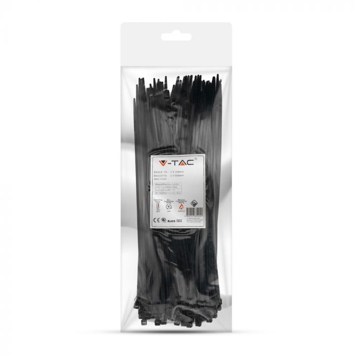 Multifunktsionaalne nailonist kaabliside 3.5x250mm (100gab), must, V-TAC