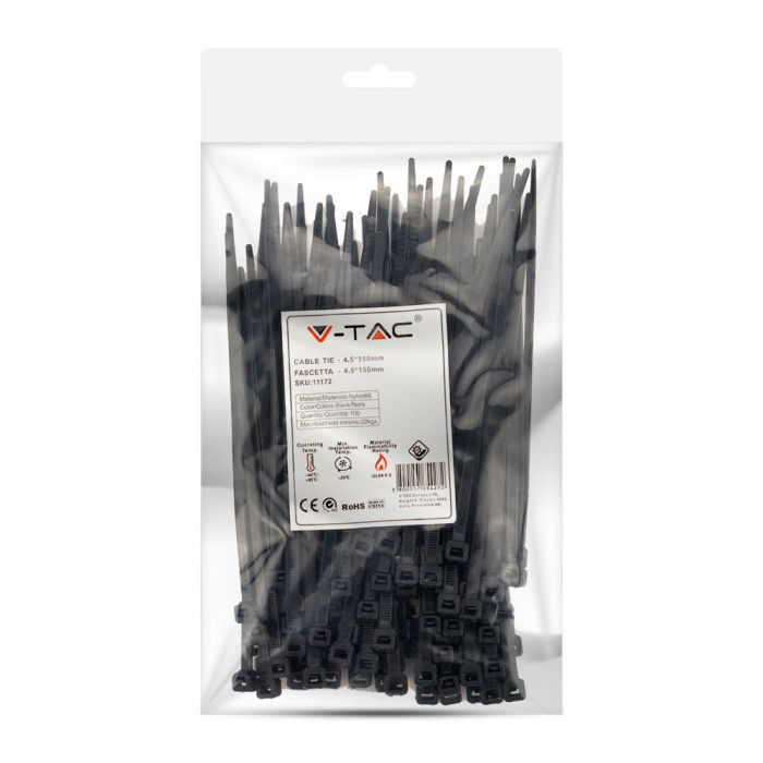 Multi-functional nylon cable tie 4.5x150mm (100pcs), black, V-TAC