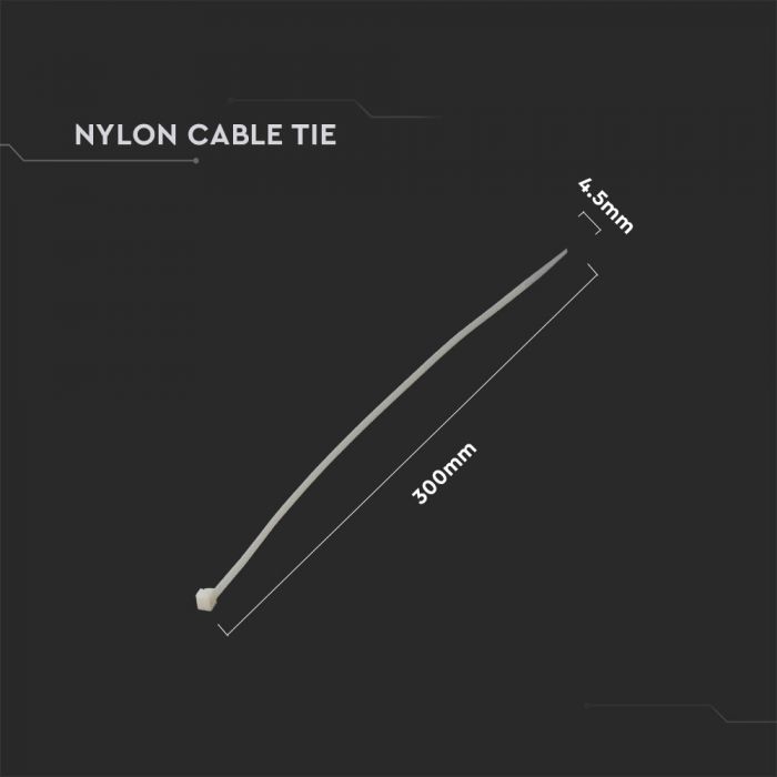 Многофункциональная нейлоновая кабельная стяжка 4,5x300 мм (100 габ), белая, V-TAC