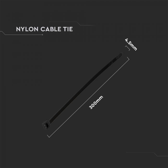 Multi-functional nylon cable tie 4.5x300mm (100pcs), black, V-TAC