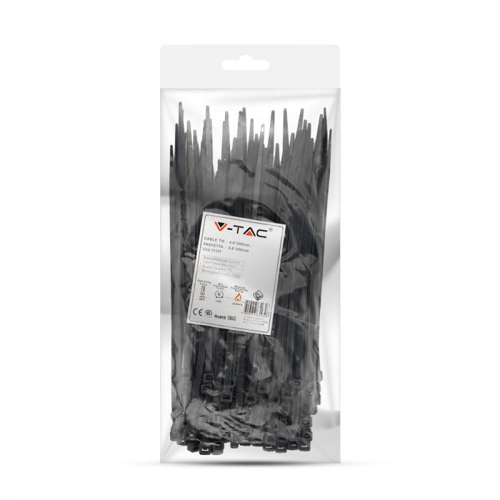 Multifunktsionaalne nailonist kaabliside 4.8x200mm (100gab), must, V-TAC