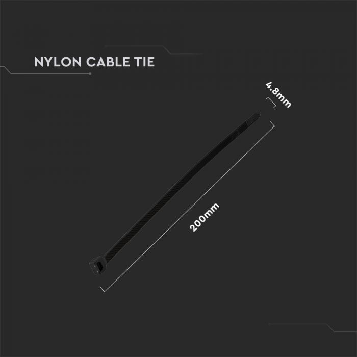 Multi-functional nylon cable tie 4.8x200mm (100pcs), black, V-TAC