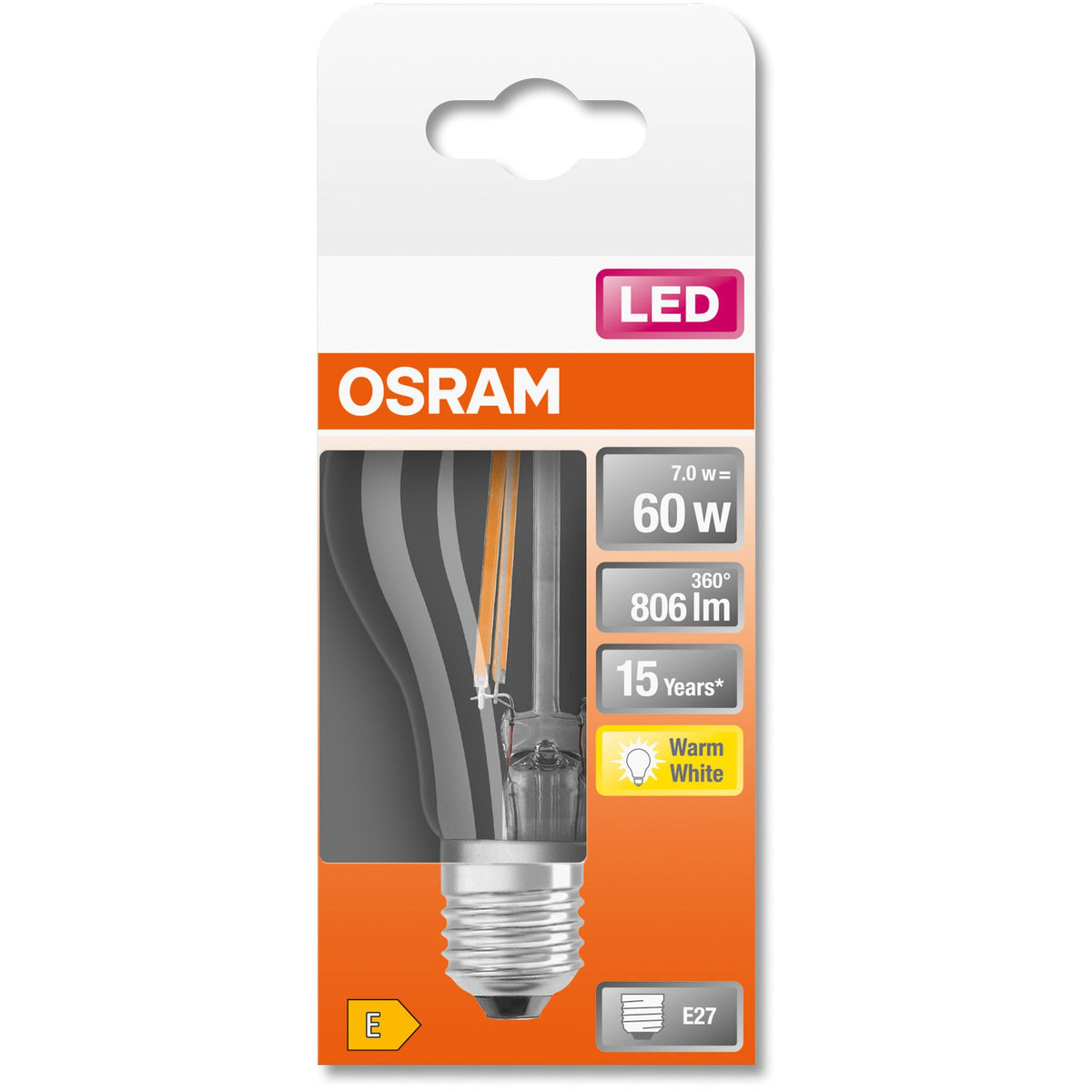 E27 6,5W (806Lm) OSRAM LED SUPERSTAR Filamentlampa, IP20, varmvitt ljus 2700K