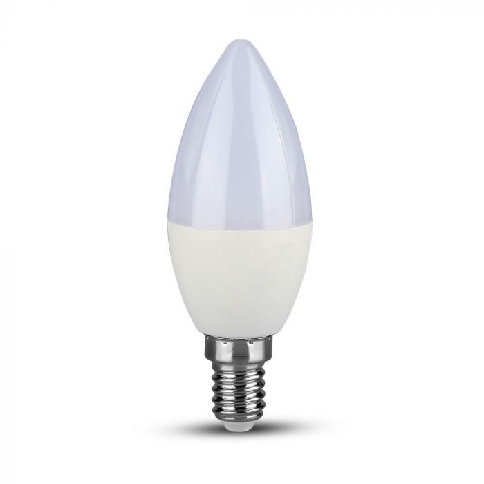 E14 7W (600Lm) LED Spuldze V-TAC SAMSUNG, sveces forma, garantija 5 gadi, auksti balta gaisma 6400K