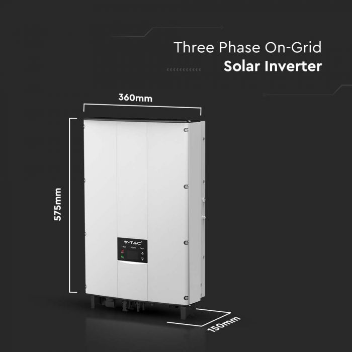 8,8 KW kolmefaasiline võrguinverter. "Verified by Distribution Grid", registreeritud kui V-TAC Exports Limited VT-6608305, saadaval valimiseks. Viieaastane garantii. IP65