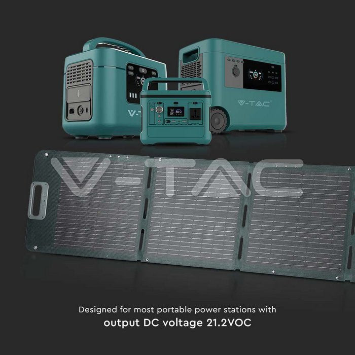 80W saliekams V-TAC saules panelis pārnēsājamai uzlādes stacijai/akumulatoram
