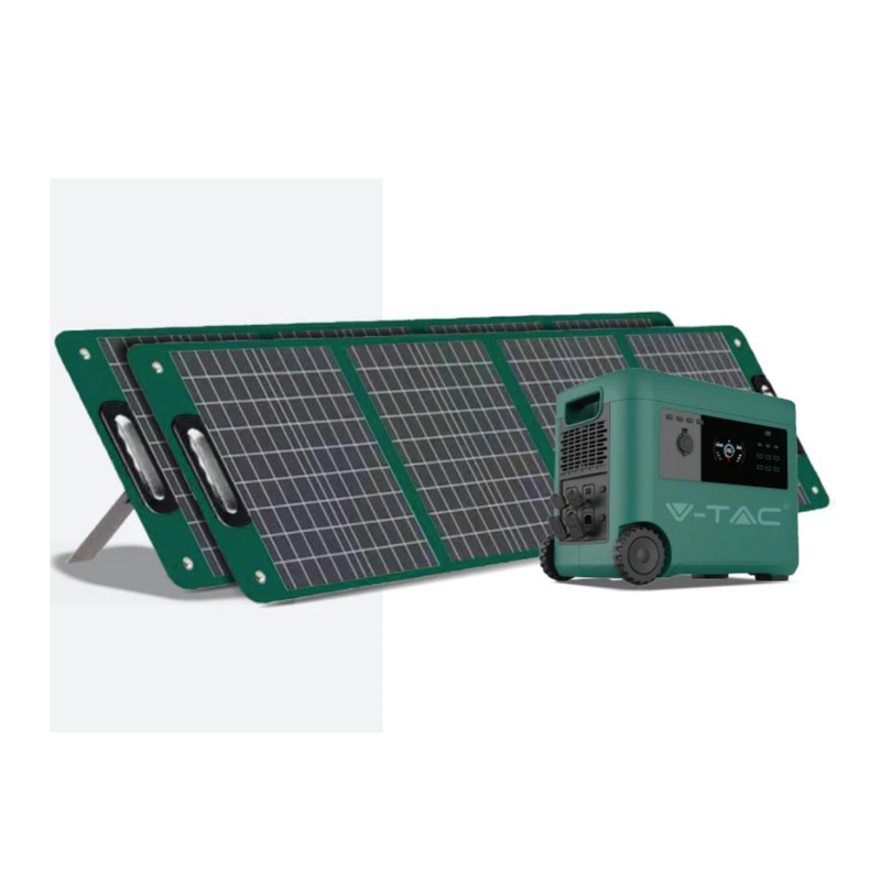 The 120W solar panel can be connected to V-TAC charging stations and other equipment. Easily folds up with a carrying bag. Resistant to water and dust