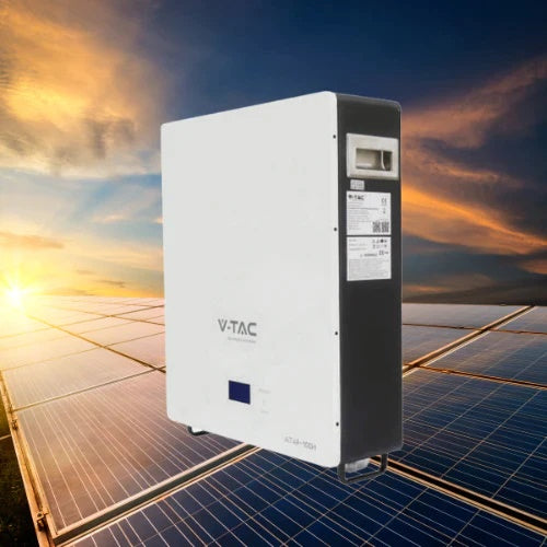 10KW hybrid växelriktarsats för solsystem, 3 faser, 5 års garanti + 10kW/h eller 10240W Batteri med elektronisk LED-display, används för hybrid solsystem, 200Ah/51,2V, V-TAC varumärke, 5 års garanti, 7000 fulla laddningscykler