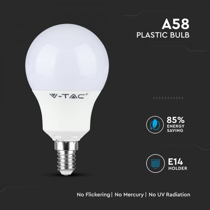 E14 9W(806Lm) LED Spuldze, A58, V-TAC, auksti balta gaisma 6400K