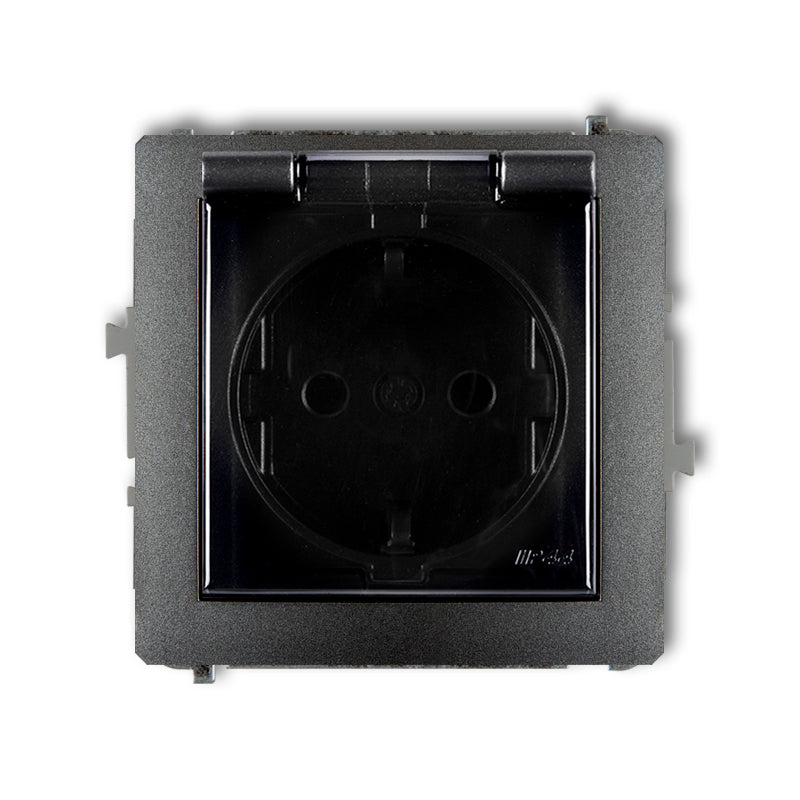 1-pin socket with protection DECO with grounding. SCHUKO 2P+Z (transparent cover), h/a, IP44, graphite