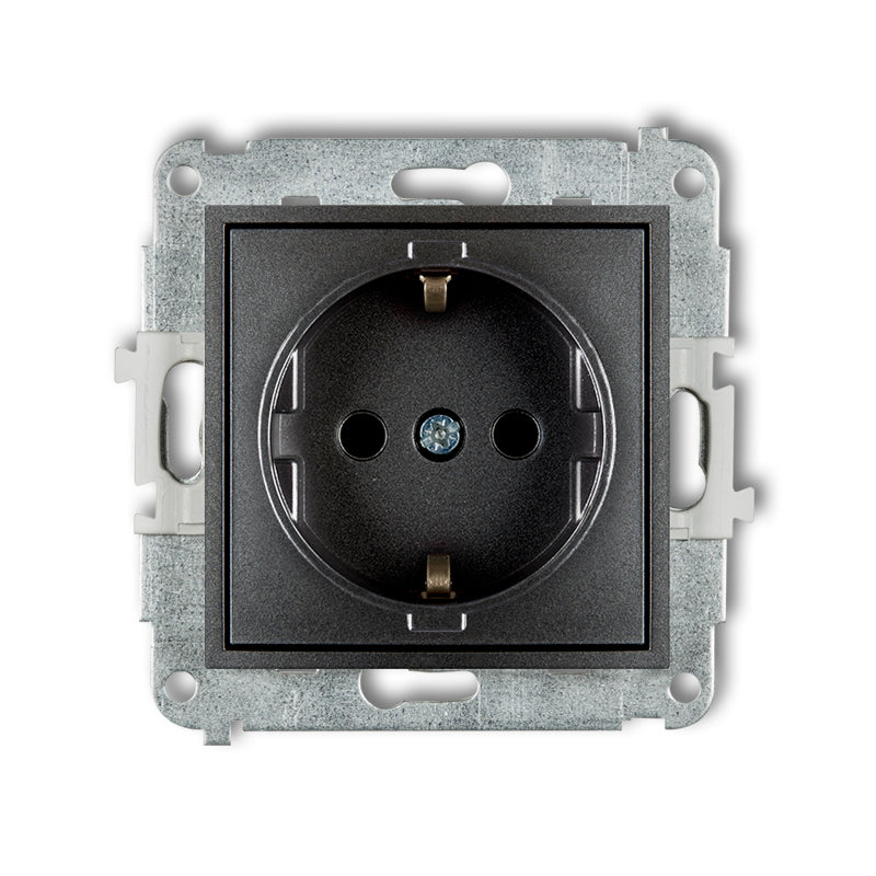 1-контактная розетка, механическая MINI с заземлением SCHUKO 2P+Z, з/у, IP20, графит