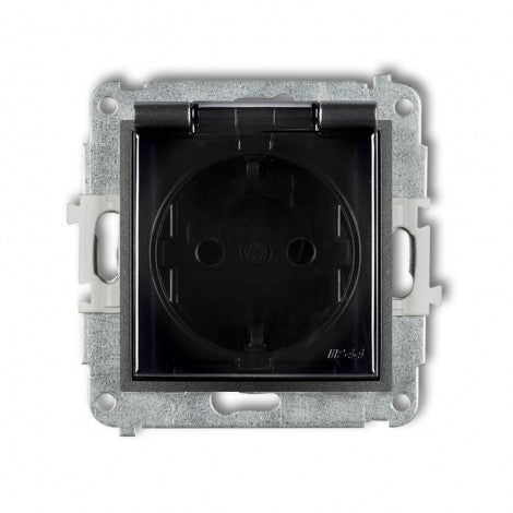 1-viet. kontaktligzdas meh. ar aizsardz. pret šļakatām MINI ar zemējumu SCHUKO 2P+Z (caurspīdīgs pārs.), z/a, IP44, grafīta