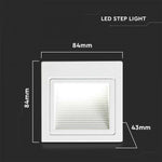 3W(200Lm) LED Kāpņu gaismeklis, V-TAC, kvadrāta, balts, IP20, neitrāli balta gaisma 4000K