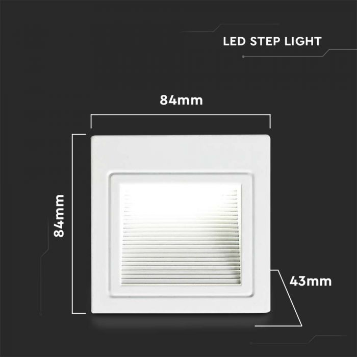 3W(200Lm) LED Stair light, V-TAC, square, white, IP65, neutral white light 4000K