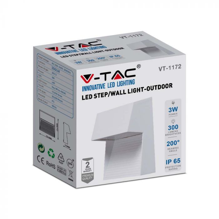 3W(300Lm) LED trepikoda, V-TAC, kandiline, valge, IP65, neutraalne valge 4000K
