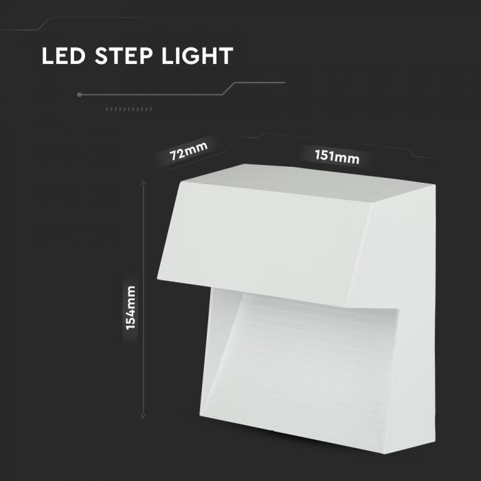 3W(300Lm) LED Kāpņu gaismeklis, V-TAC, kvadrāta, balts, IP65, neitrāli balta gaisma 4000K