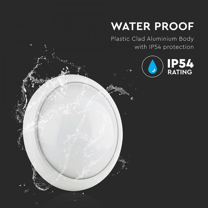 8W(560Lm) LED plafons, balts, apaļš, IP54, V-TAC, neitrāli balta gaisma 4500K