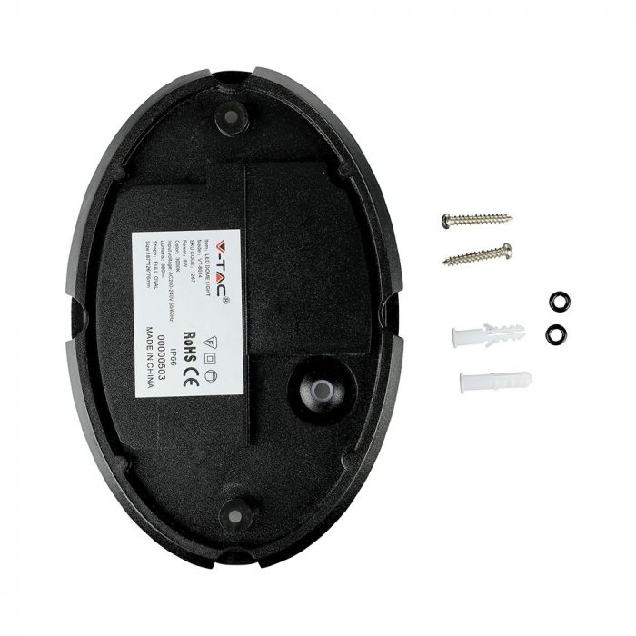 8W(560Lm) LED ceiling, oval, black, IP54, V-TAC, warm white light 3000K