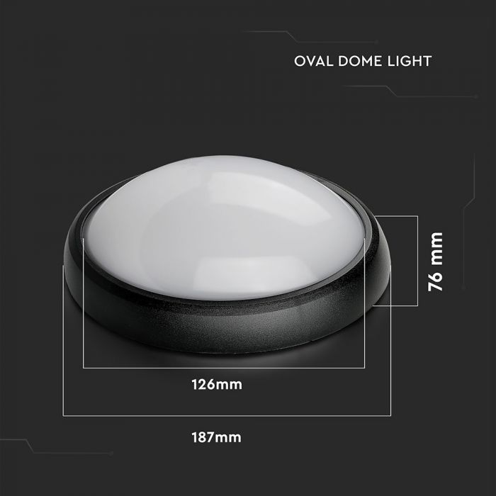 8W(560Lm) LED plafons, ovāls, melns, IP54, V-TAC, silti balta gaisma 3000K