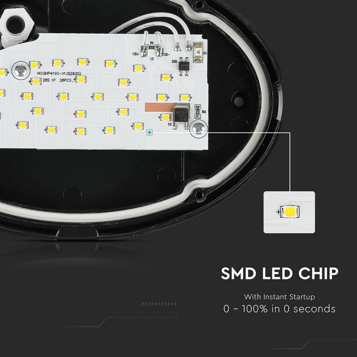 8W(560Lm) LED ceiling, oval, black, IP54, V-TAC, cold white light 6400K