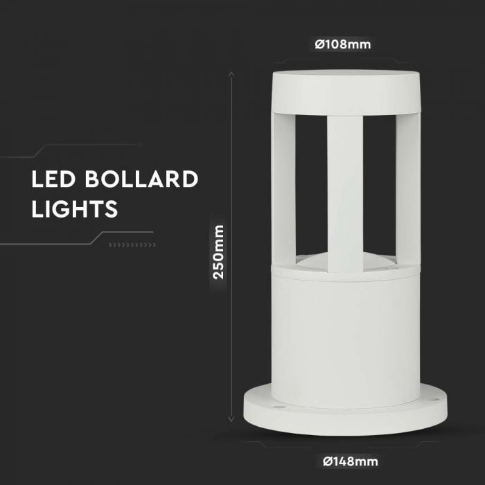 10W(1000Lm) LED uz virsmas montējams dārza gaismeklis, 25cm, V-TAC, IP65, balts, auksti balta gaisma 6400K