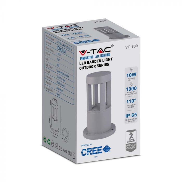 10W(1000Lm) LED surface mounted garden light, 25cm, V-TAC, IP65, grey, neutral white light 4000K