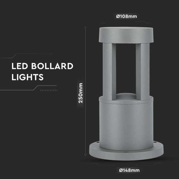 10W(1000Lm) LED surface mounted garden light, 25cm, V-TAC, IP65, grey, cold white light 6400K