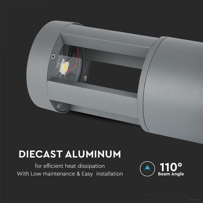 10W(1000Lm) LED surface mounted garden light, 25cm, V-TAC, IP65, grey, cold white light 6400K