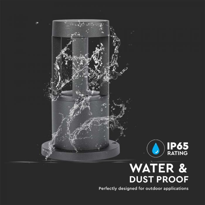 10W(1000Lm) LED uz virsmas montējams dārza gaismeklis, 25cm, V-TAC, IP65, melns, silti balta gaisma 3000K