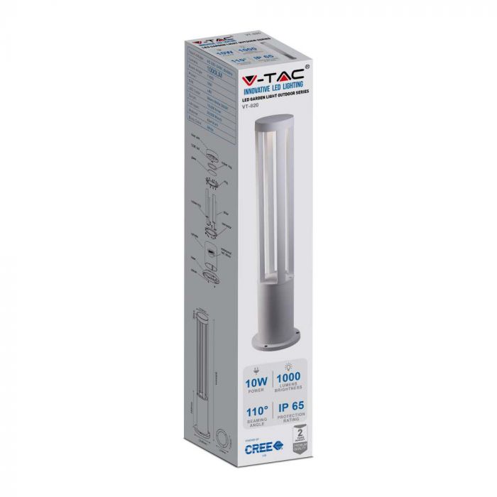 10W(1000Lm) LED uz virsmas montējams dārza gaismeklis, 80cm,V-TAC, IP65, balts, silti balta gaisma 3000K