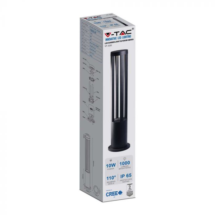 10W(1000Lm) LED surface mounted garden light, 80cm, V-TAC, IP65, black, cold white light 6400K