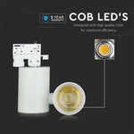15W(1350Lm) LED sliežu prožektors 3 fāžu, IP20, V-TAC, silti balta gaisma 3000K