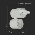 15W(1350Lm) LED sliežu prožektors 3 fāžu, IP20, V-TAC, silti balta gaisma 3000K