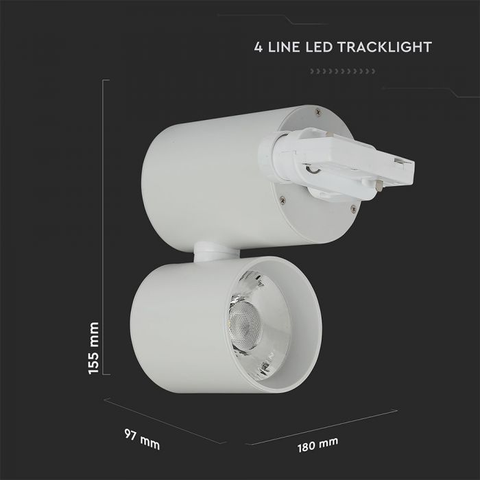 15W(1350Lm) LED sliežu prožektors 3 fāžu, IP20, V-TAC, silti balta gaisma 3000K
