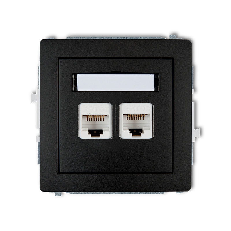 2-viet. datora kontaktligzdas mehānisms 2xRJ45, kat. 5e, 8-kontaktu DECO, z/a, melns