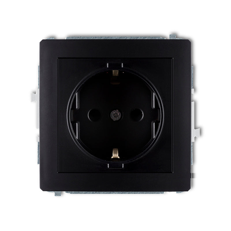 1-viet. kontaktligzdas meh. DECO ar zemējumu SCHUKO 2P+Z, z/a, IP20, melns