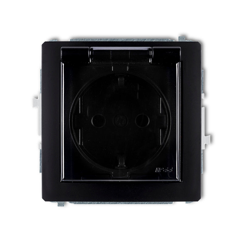 Kontaktligzdas mehānisms, ar aizsardzību pret šļakatām, 2P+Z SCHUKO (caurspīdīga atloka)