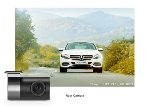 Car video recorder 4K UHD resolution complete with rear camera and built-in GPS and ADAS*, color night vision, possibility to insert memory card up to 64GB. Can be connected to smart devices using a special application.