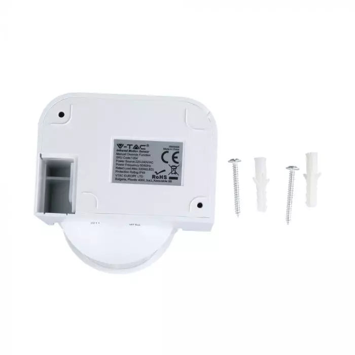 Infrared motion sensor, adjustable time and LUX (Max 300W LED), IP44, V-TAC