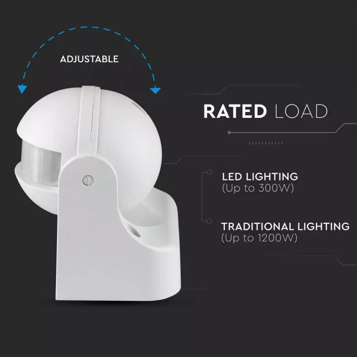 Infrasarkanais kustības sensors, regulējams laiks un LUX ( Max 300W LED),  IP44, V-TAC