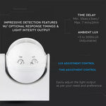 Infrasarkanais kustības sensors, regulējams laiks un LUX ( Max 300W LED),  IP44, V-TAC