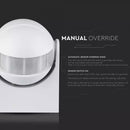 Infrared motion sensor, adjustable time and LUX (Max 300W LED), IP44, V-TAC