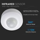 Infrared motion sensor 360°, ceiling, adjustable time and LUX, Max 300W LED, 360°, V-TAC
