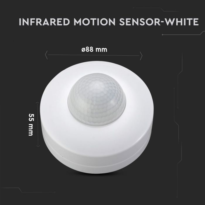 Infrared motion sensor 360°, ceiling, adjustable time and LUX, Max 300W LED, 360°, V-TAC