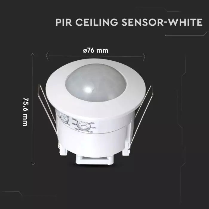 Infrared motion sensor, ceiling, adjustable time and LUX (up to 300W), V-TAC