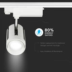 35W(2900Lm) profesionālais LED CREE sliežu prožektors 3 fāžu, IP20, V-TAC, auksti balta gaisma 6500K